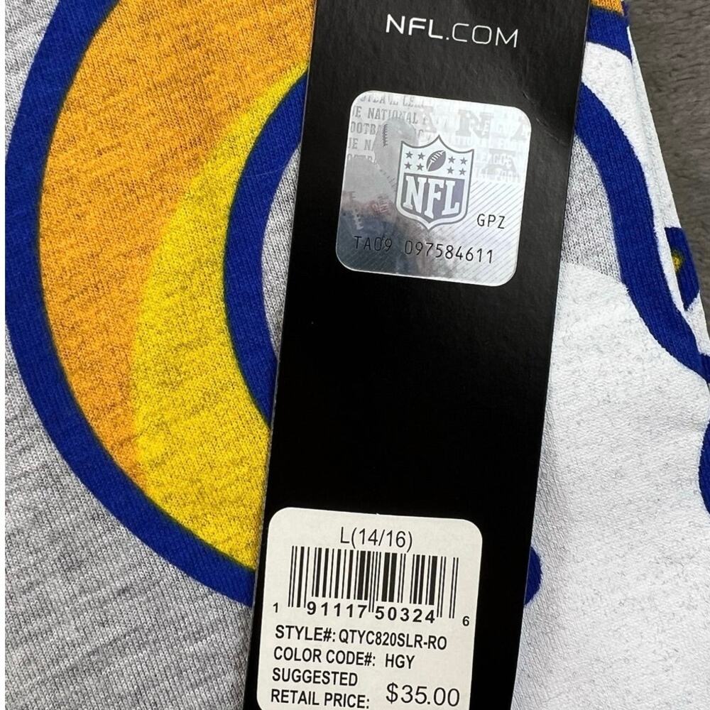 NWT Los Angeles Rams NFL Allover Logo Graphic T-Shirt Gray Youth L 14/16 - Picture 6 of 10